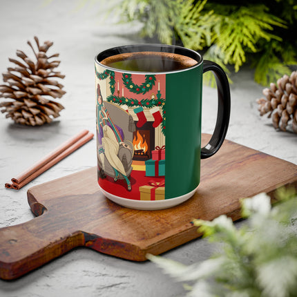 🖤🔥 The Lady Of The Christmas Hearth Colorful Mug – Art Deco Holiday Elegance