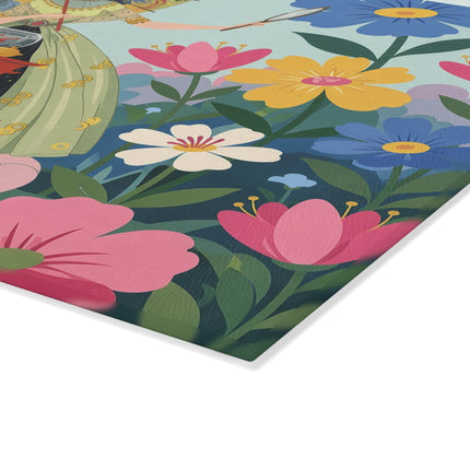 🌸🪞 The Lady Of The Flower Parasol Glass Cutting Board – Art Deco Garden Fantasy