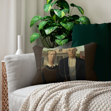 American Gothic by Grant Wood Spun Polyester Lumbar Pillow