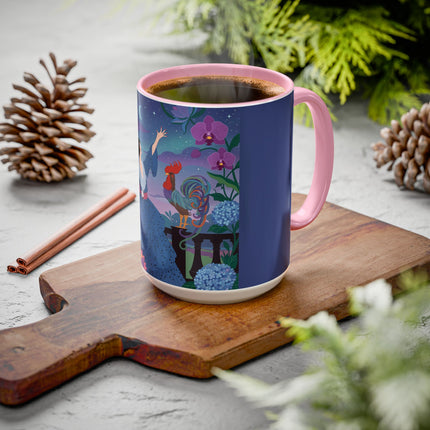 The Lady And The Morning Song Colorful Mugs – Art Deco Botanical Elegance