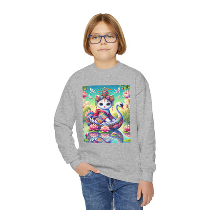 Geisha Kitten’s River Voyage Youth Crewneck Sweatshirt – Grace, Adventure & Storybook Charm