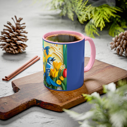 Blue Jays in a Spring Garden Colorful Mugs (11oz, 15oz)