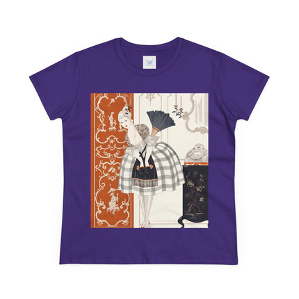 🪭🖤 The Lady With The Black Fan Cotton Tee – Art Deco Fashion Illustration