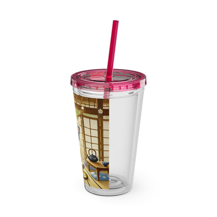 Playful Kitten in the Tea Room Sunsplash Tumbler with Straw, 16oz