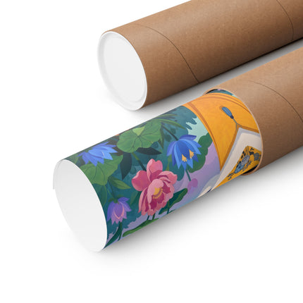 🪷✨ The Lady Of The Golden Lotus Stroll Matte Vertical Poster – Art Deco Floral Elegance