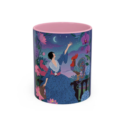 The Lady And The Morning Song Colorful Mugs – Art Deco Botanical Elegance