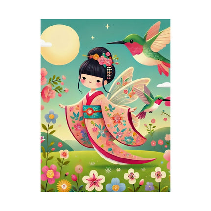 🧚🌺 Geisha Fairy and the Hummingbird Blossom Matte Vertical Poster – Grace, Wonder & Floral Magic