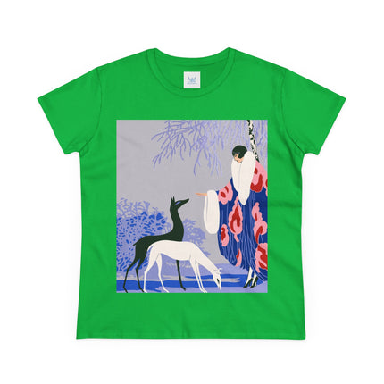 🦌🌸 The Lady Of The Graceful Deer Cotton Tee – Art Deco Garden Elegance