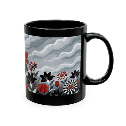 ☂️🌹 The Lady In The Windy Rose Garden Ceramic Mug – Art Deco Fashion Whimsy