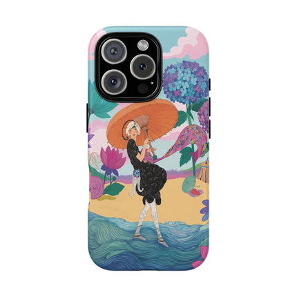 🌊☂️ The Lady Of The Flowered Seashore Phone Case – Art Deco Seaside Fashion