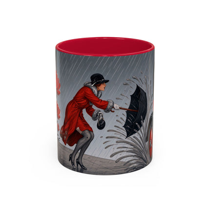 ☔🌹 The Scarlet Rainstorm Promenade Colorful Mug – Art Deco Motoring Elegance