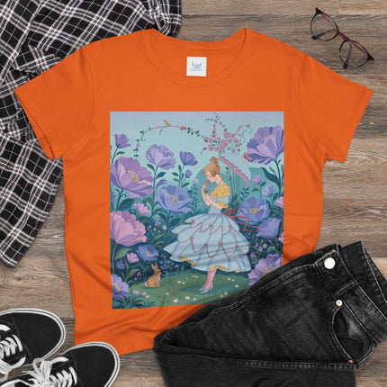 🌸🐇 The Secret Blossom Garden Cotton Tee – Art Deco Spring Whimsy