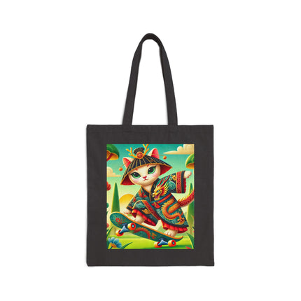 Dragon Dance on Wheels Cotton Canvas Tote Bag – Bold Adventure & Dynamic Grace