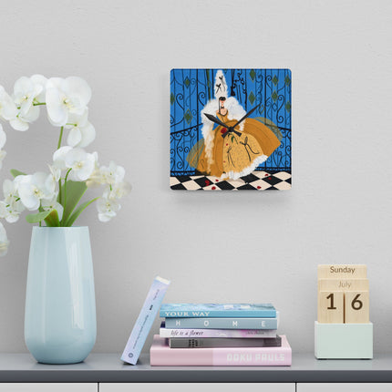 🎭🌹 The Lady Of The Golden Masquerade Acrylic Wall Clock – Art Deco Fashion Elegance