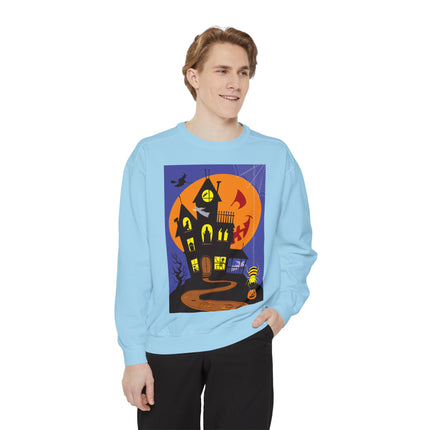 Halloween Night at the Haunted House Unisex Garment-Dyed Sweatshirt
