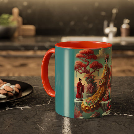 Cherry Blossom Courtesans & Crimson Crab Colorful Mug – Imperial Elegance & Playful Charm
