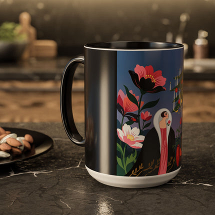 🌹🎄 The Lady Of The Candlelit Rose Tree Colorful Mug – Art Deco Christmas Garden