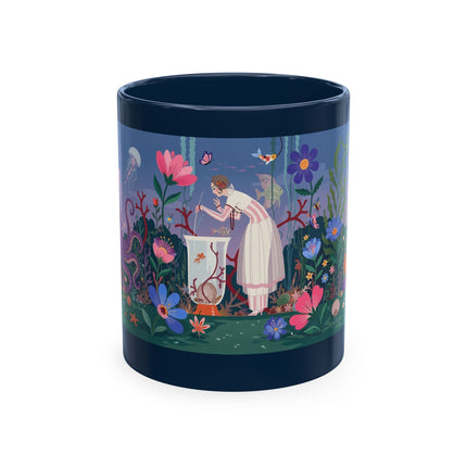 🐠🌸 The Lady Of The Underwater Flower Garden Ceramic Mug – Art Deco Aquatic Whimsy