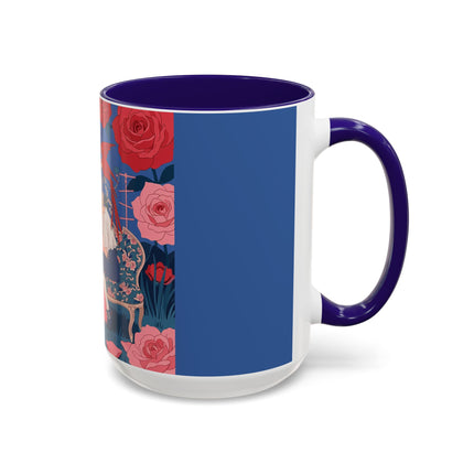 The Lady And The Scarlet Macaw Colorful Mugs – Art Deco Floral Elegance