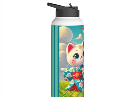 Geisha Kitten and the Dragon Kite Stainless Steel Water Bottle, Standard Lid