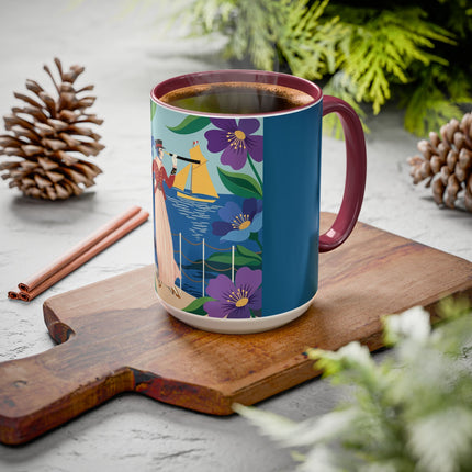 The Lady Of The Golden Horizon Colorful Mugs – Art Deco Coastal Elegance
