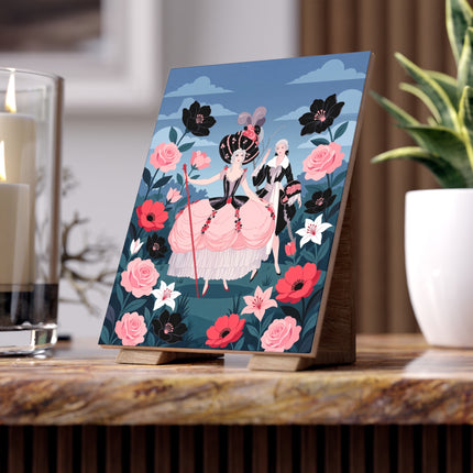 🌹🎭 The Rose Masquerade Promenade Ceramic Tile – Art Deco Floral Elegance