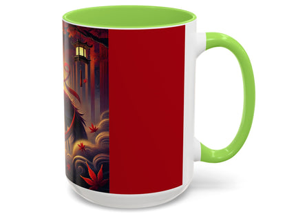 Regal Crimson Crane in the Autumn Mist Colorful Mugs (11oz, 15oz)