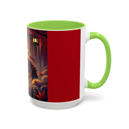 Regal Crimson Crane in the Autumn Mist Colorful Mugs (11oz, 15oz)