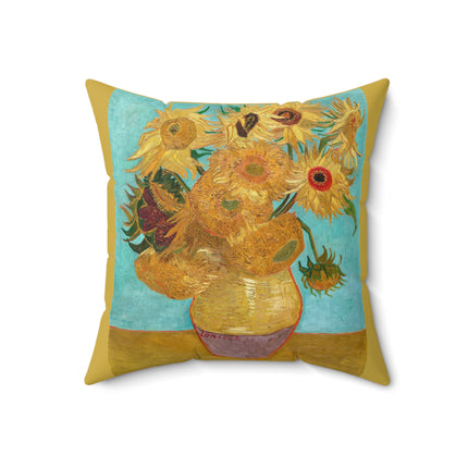 Vase with Twelve Sunflowers by Vincent Van Gogh Spun Polyester Square Pillow