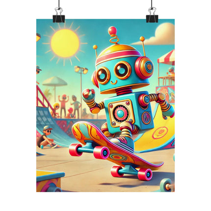🛹🤖 The Skate Park Robot Matte Vertical Poster – Action, Energy & Retro Fun