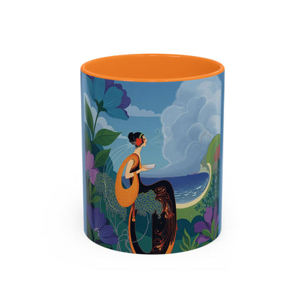 The Lady And The Sea Breeze Colorful Mugs – Art Deco Coastal Serenity