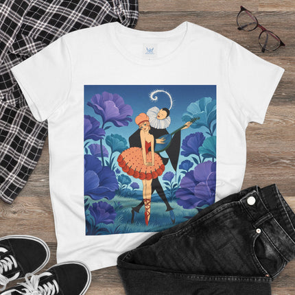 🎭🌺 The Garden Duet Cotton Tee – Art Deco Musical Whimsy