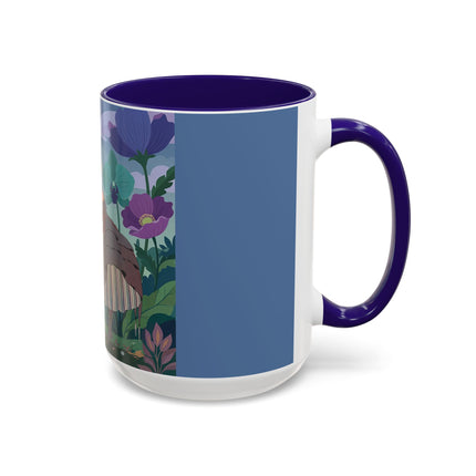 The Lady And The Enchanted Heron Colorful Mugs – Art Deco Botanical Elegance