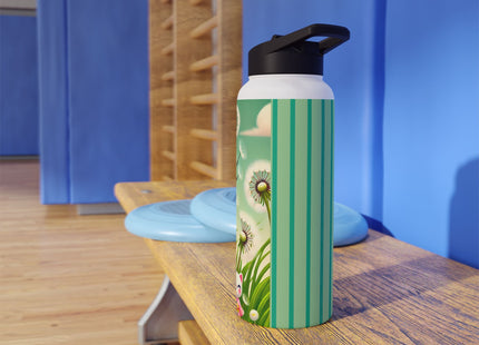 Geisha Kitten and the Dandelion Wish Stainless Steel Water Bottle, Standard Lid