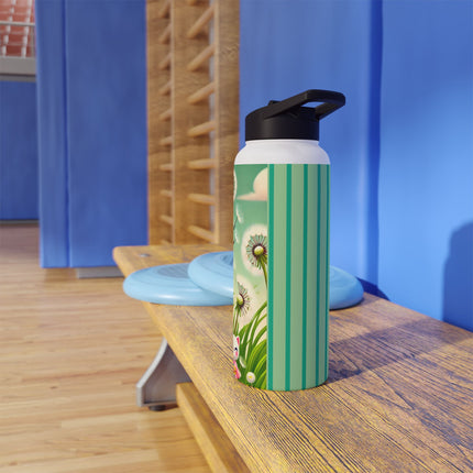 Geisha Kitten and the Dandelion Wish Stainless Steel Water Bottle, Standard Lid