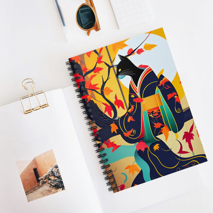Black Cat in Kimono Spiral Notebook - Ruled Line