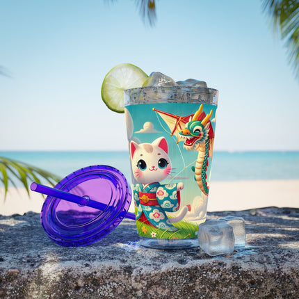 Geisha Kitten and the Dragon Kite Sunsplash Tumbler with Straw, 16oz
