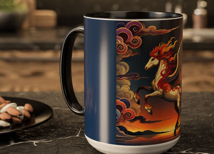 Flame-Winged Horse at Sunset Colorful Mugs (11oz, 15oz)