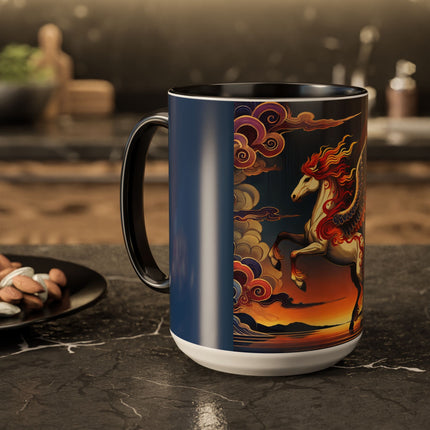 Flame-Winged Horse at Sunset Colorful Mugs (11oz, 15oz)