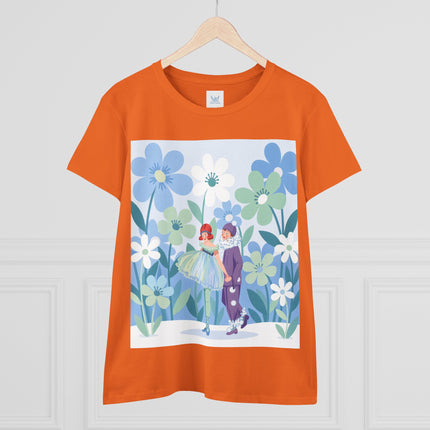 🌸🎭 The Little Dancers In The Flower Garden Cotton Tee – Art Deco Floral Whimsy