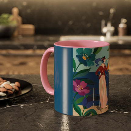 The Lady Of The Golden Horizon Colorful Mugs – Art Deco Coastal Elegance