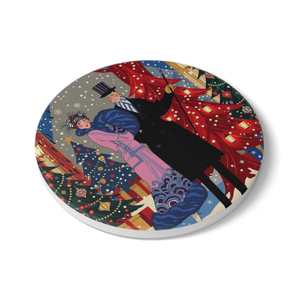 🎄✨ Christmas Eve Promenade Ceramic Tile – Art Deco Holiday Romance