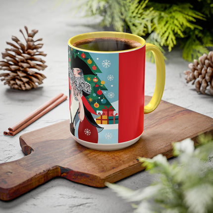 ❤️ The Lady Of The Crimson Scarf Colorful Mug – Art Deco Christmas Elegance