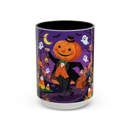 🎃🏮 The Pumpkin Gentleman's Moonlit Stroll Colorful Mug – Whimsical Halloween Charm