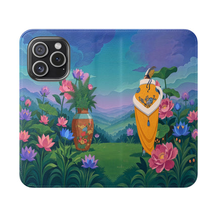 🌸🏔️ The Lady Of The Lotus Valley Flip Case – Art Deco Botanical Reverie