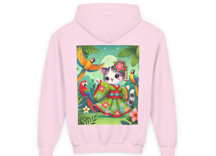 Parrot Dance of the Geisha Kitten Youth Heavy Blend Hooded Sweatshirt