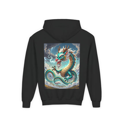 Tibetan Dragon in Battle Youth Hooded Sweatshirt – Power, Motion & Mythic Energy