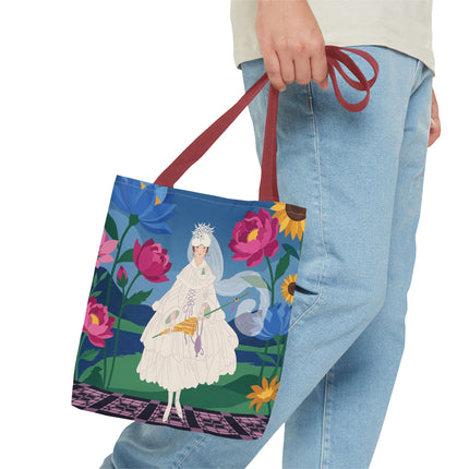 🌸👑 The Lady Of The Enchanted Flower Crown Tote Bag – Art Deco Garden Fantasy