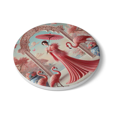 Petals, Porcelain, and Flamingos Ceramic Coaster