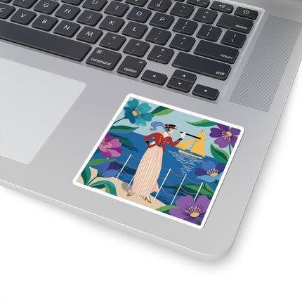🌊🔭 The Lady Of The Seaside Lookout Kiss-Cut Stickers – Art Deco Nautical Adventure
